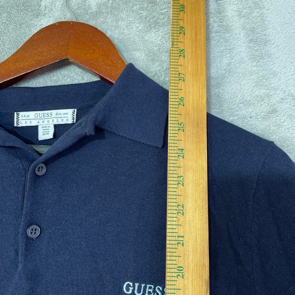 NWT Guess Polo Shirt Mens M Blue Cotton Blend Knit Short Sleeve Sweater